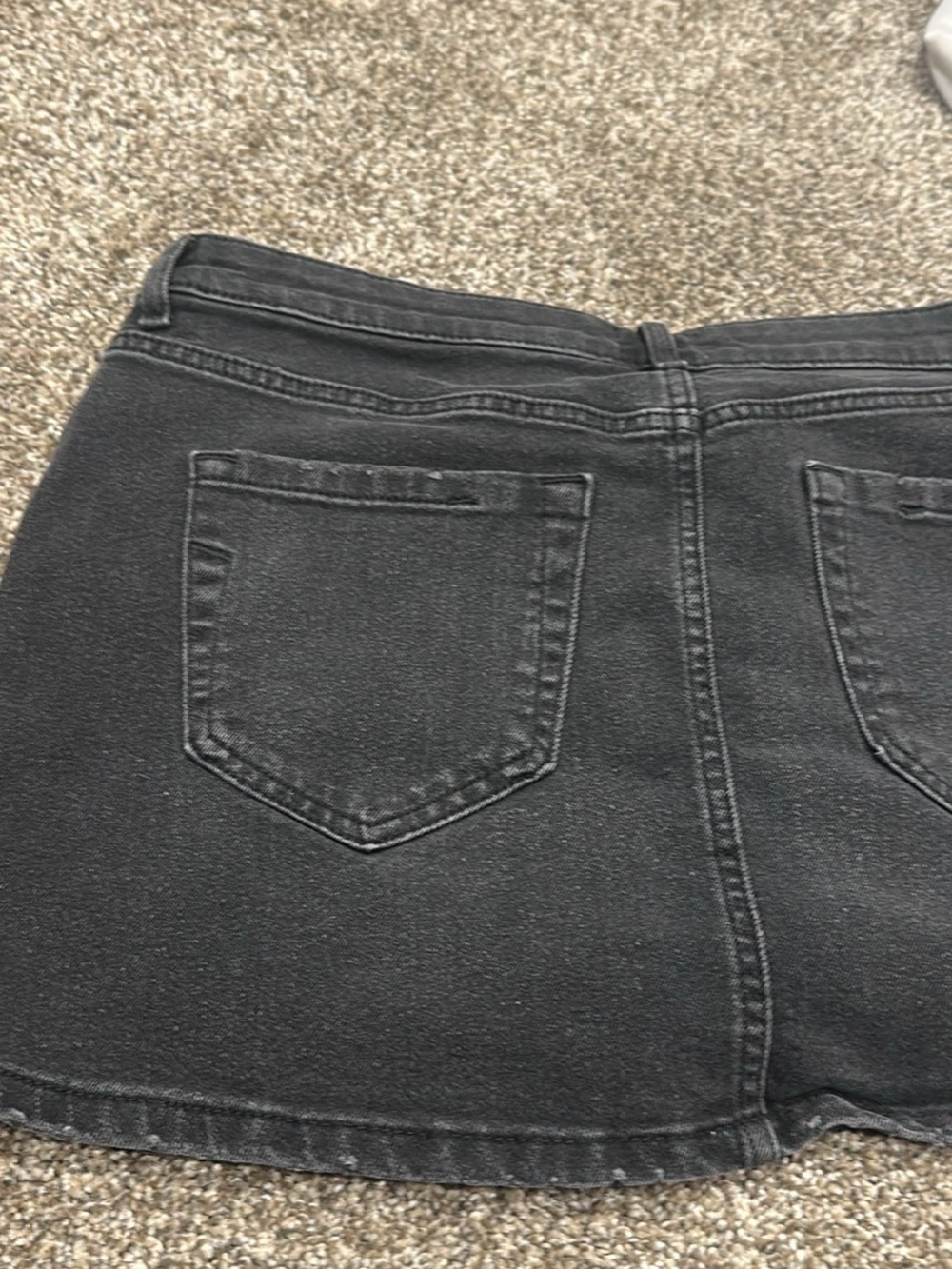 Black Women's Denim Mini Skirt with Crystal Bow Detail - Picture 4 of 4